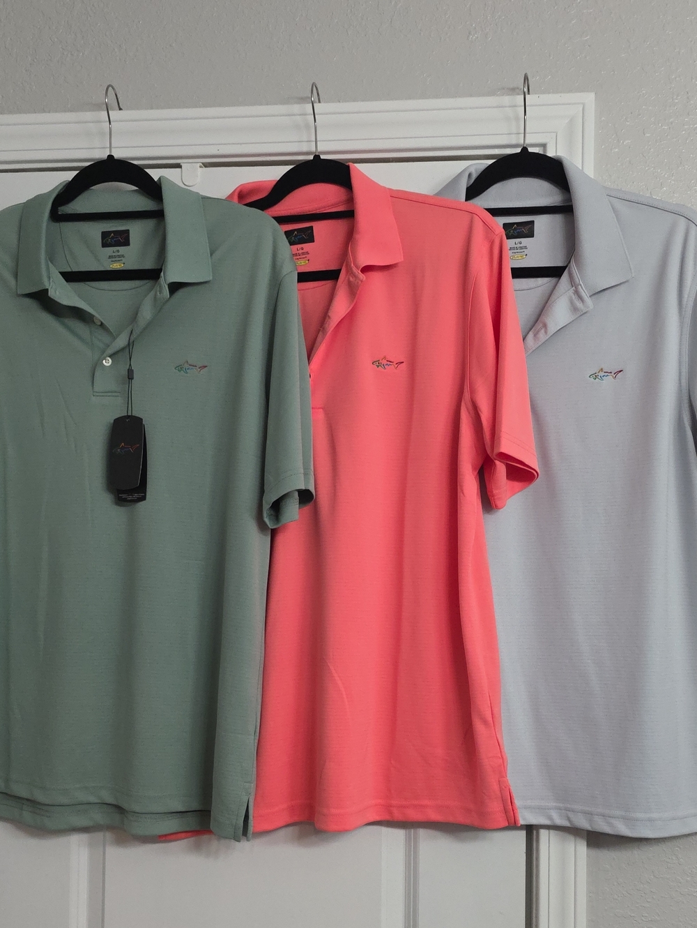 Greg Norman Collection Polo Trio - Sage, Coral, Light Gray